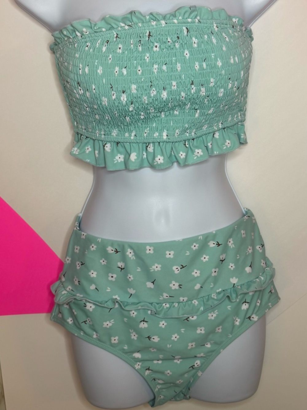 Mint Floral Smocked Bikini Set Size Small
